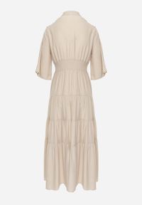 Renee - Beżowa Boho Sukienka z Wiskozą o Rozkloszowanym Kroju z Ażurowymi Wstawkami Idacea. Okazja: na co dzień. Kolor: beżowy. Materiał: wiskoza. Wzór: ażurowy. Typ sukienki: proste. Styl: boho #5