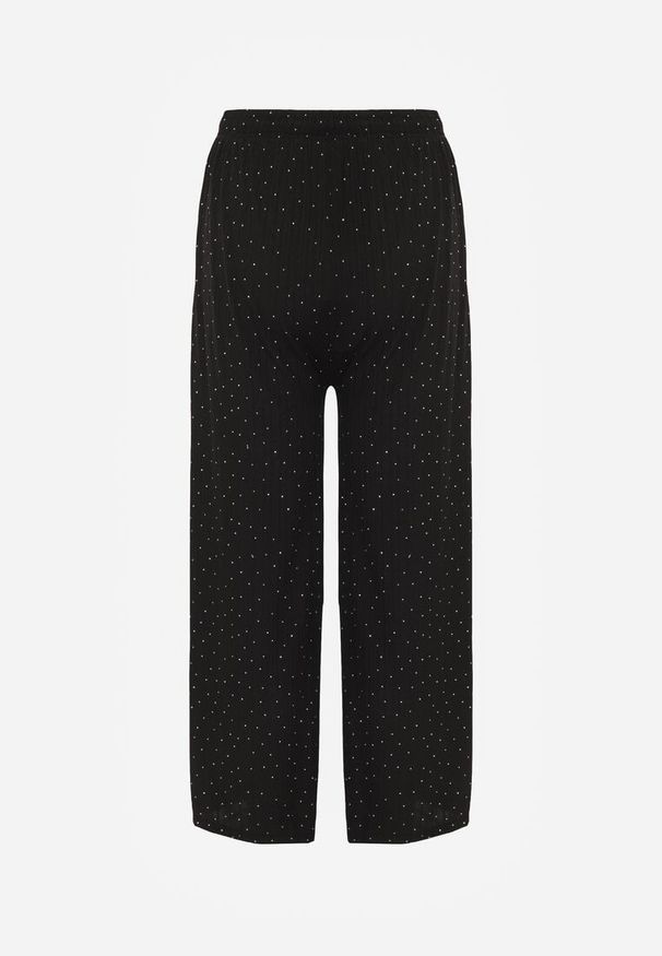 Renee - Czarne Spodnie z Bawełną o Szerokim Kroju z Cyrkoniami Azirene. Okazja: na co dzień. Kolor: czarny. Materiał: bawełna. Styl: casual