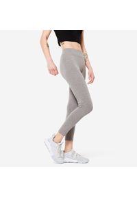 DOMYOS - Legginsy fitness damskie Domyos slim. Kolor: szary. Materiał: bawełna, materiał, elastan. Długość: długie. Sport: fitness