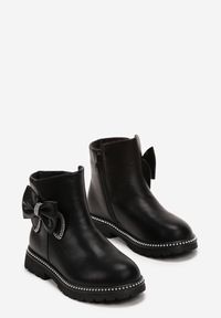 Born2be - Czarne Botki z Kokardką w Cyrkonie Almedina. Okazja: na co dzień. Kolor: czarny. Styl: casual #3