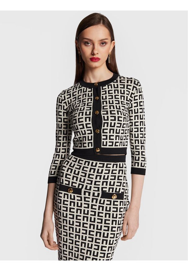 Elisabetta Franchi Kardigan MK-33Z-31E2-V380 Écru Slim Fit. Materiał: syntetyk, wiskoza