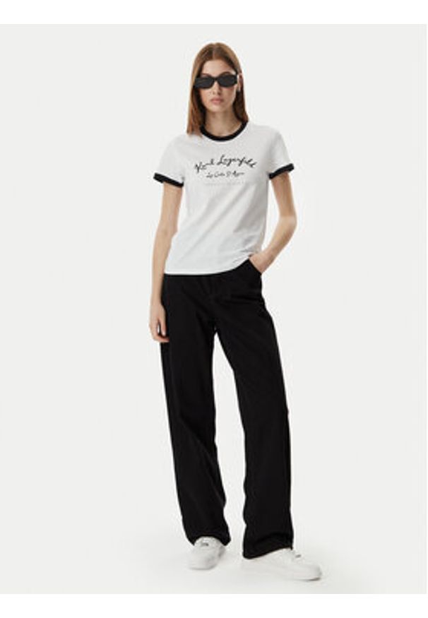 Karl Lagerfeld - KARL LAGERFELD T-Shirt B2W17021 Biały Slim Fit. Typ kołnierza: dekolt w karo. Kolor: biały. Materiał: bawełna