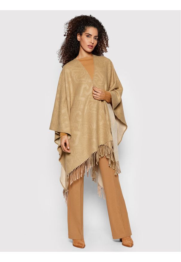 Liu Jo Ponczo Poncho Double Embo 3F1050 T0300 Beżowy Relaxed Fit. Kolor: beżowy. Materiał: materiał