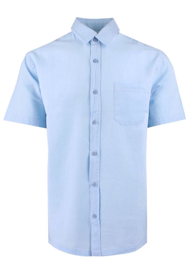 Koszula Weekendowa z Lnem, Krótki Rękaw - Brave Soul - Błękitna. Okazja: na co dzień. Kolor: niebieski. Materiał: bawełna, len. Długość rękawa: krótki rękaw. Długość: krótkie. Styl: casual