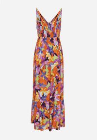 Born2be - Pomarańczowo-Fioletowa Wiskozowa Sukienka na Ramiączkach z Kopertowym Dekoltem i Gumką w Talii z Tiamalen. Okazja: na co dzień, na imprezę. Typ kołnierza: dekolt kopertowy. Kolor: pomarańczowy. Materiał: wiskoza. Długość rękawa: na ramiączkach. Wzór: aplikacja. Typ sukienki: kopertowe. Styl: wizytowy, klasyczny, casual, elegancki #3