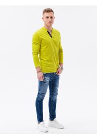 Ombre Clothing - Longsleeve męski z guzikami - limonkowy V5 L133 - XL. Materiał: poliester, bawełna. Długość rękawa: długi rękaw #4