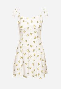 Born2be - Biała Sukienka na Wiązanych Ramiączkach w Cytryny Efrunea. Kolor: biały. Długość rękawa: na ramiączkach. Sezon: lato. Typ sukienki: rozkloszowane #3