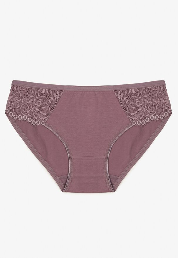 Renee - Fioletowe Bawełniane Majtki Figi o Klasycznym Fasonie Venalice. Kolor: fioletowy. Materiał: bawełna. Wzór: aplikacja