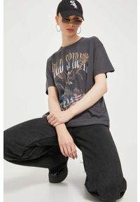 Hollister Co. t-shirt bawełniany kolor szary. Kolor: szary. Materiał: bawełna. Wzór: nadruk. Styl: klasyczny #1