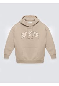 Big-Star - Bluza damska z kapturem z logo BIG STAR beżowa Rubialsa 805. Okazja: na co dzień. Typ kołnierza: kaptur. Kolor: beżowy. Materiał: dzianina, jeans. Wzór: aplikacja. Styl: casual, klasyczny #6