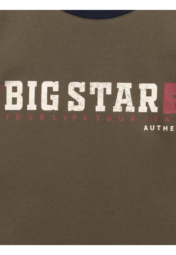 Big-Star - Koszulka męska z linii Authentic z logo BIG STAR khaki Summet 303. Okazja: na co dzień. Kolor: zielony. Materiał: bawełna. Styl: casual, sportowy, wizytowy