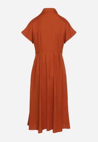 Born2be - Pomarańczowa Koszulowa Sukienka z Lnem i Wiskozą Ircilla. Okazja: na spacer. Kolor: pomarańczowy. Materiał: wiskoza, len. Długość rękawa: krótki rękaw. Sezon: lato. Typ sukienki: koszulowe #3