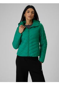 4f - 4F Kurtka z wypełnieniem syntetycznym damska - zielona S. Okazja: na co dzień. Typ kołnierza: kołnierzyk stójkowy. Kolor: zielony. Materiał: syntetyk. Styl: casual, sportowy #1