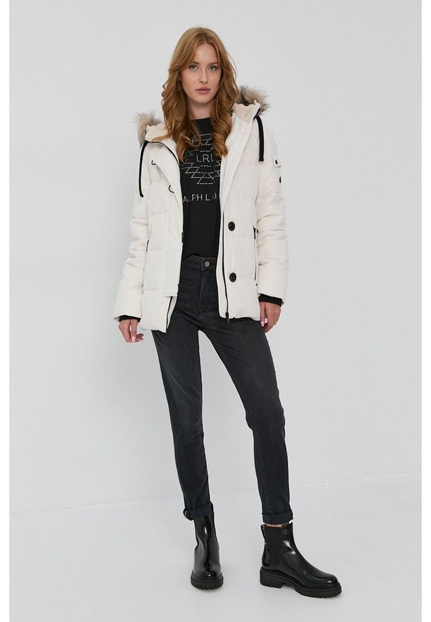 Lauren Ralph Lauren - Kurtka puchowa. Okazja: na co dzień. Kolor: beżowy. Materiał: puch. Wzór: gładki. Styl: casual