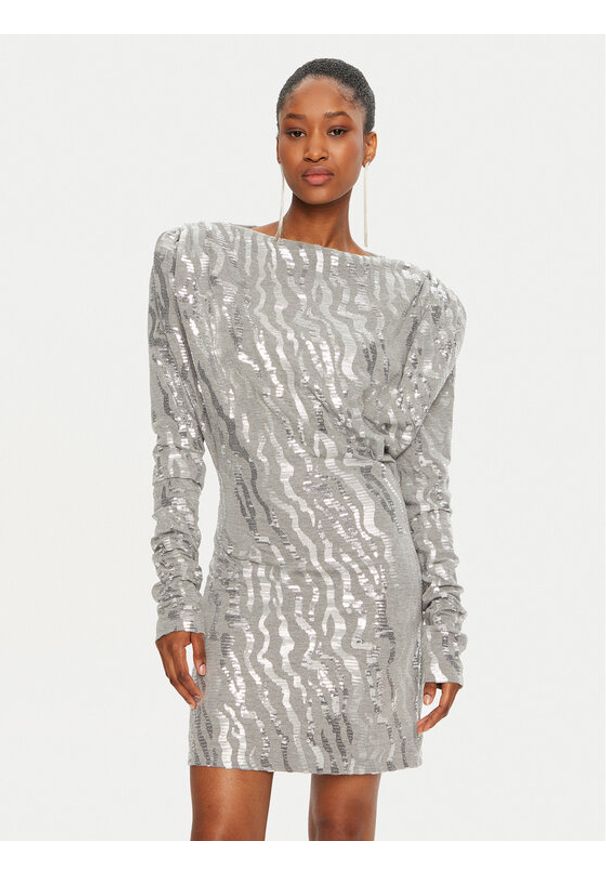 ROTATE Sukienka koktajlowa 113438720 Srebrny Regular Fit. Kolor: srebrny. Materiał: syntetyk, bawełna. Styl: wizytowy