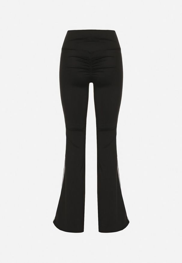 Born2be - Czarne Marszczone Legginsy Dzwony z Wysokim Stanem i Lampasami Nakatia. Okazja: na co dzień. Stan: podwyższony. Kolor: czarny. Styl: sportowy, casual, elegancki