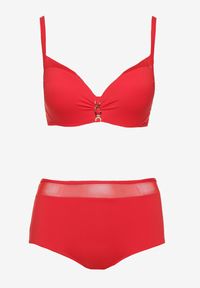 Born2be - Czerwone Bikini Biustonosz z Metaliczną Aplikacją i Majtki Figi Iffonavia. Kolor: czerwony. Materiał: len. Wzór: aplikacja #4