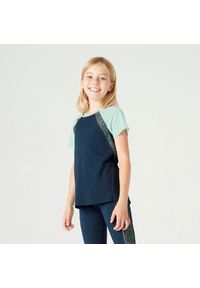 DOMYOS - Koszulka z krótkim rękawem dziecięca Domyos S500. Kolor: zielony, niebieski, wielokolorowy. Materiał: elastan, poliester, materiał. Długość rękawa: krótki rękaw. Długość: krótkie