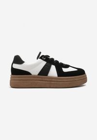 Born2be - Czarno-Białe Sneakersy na Niskiej Platformie z Materiałowymi Wstawkami Xeonbia. Kolor: czarny. Materiał: materiał. Obcas: na platformie