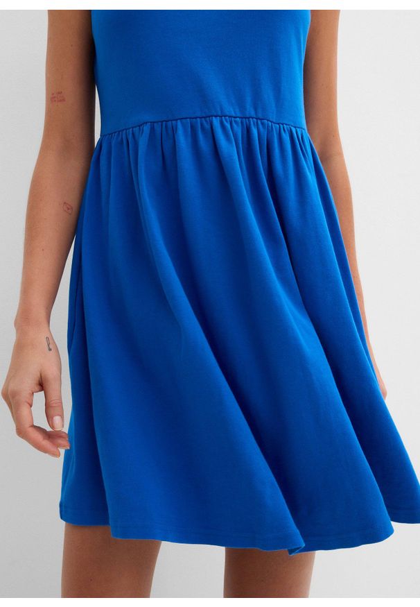 bonprix - Sukienka z kieszeniami, z czystej bawełny. Kolor: niebieski. Materiał: bawełna