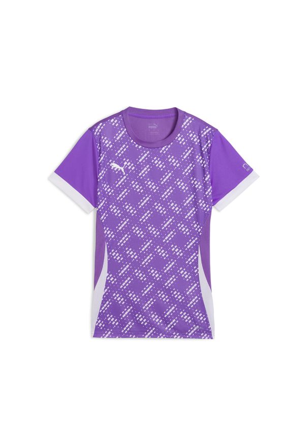 Puma - Damska koszulka do padla z grafiką INDIVIDUAL PUMA Purple Glimmer White. Kolor: fioletowy, wielokolorowy, biały. Wzór: nadruk