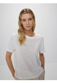 Reserved - T-shirt z wiskozą i lnem - złamana biel. Materiał: len, wiskoza #1