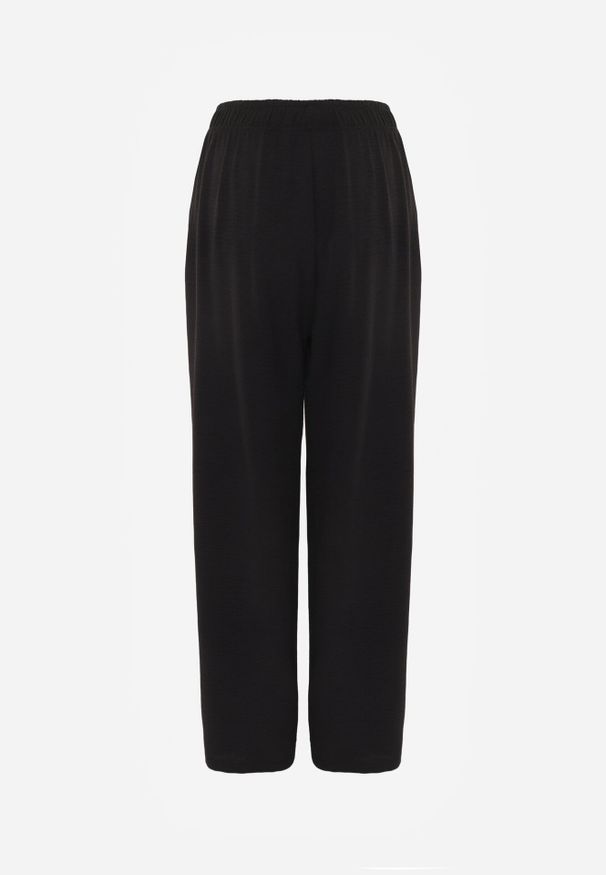 Born2be - Czarne Spodnie Casual o Szerokim Kroju z Wysokim Stanem i Aplikacją Hystoinne. Okazja: na co dzień. Stan: podwyższony. Kolekcja: plus size. Kolor: czarny. Długość: długie. Wzór: aplikacja. Styl: casual
