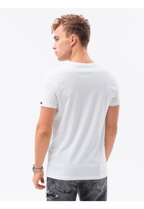 Ombre Clothing - T-shirt męski bawełniany BASIC S1369 - biały - XXL. Typ kołnierza: dekolt w serek. Kolor: biały. Materiał: bawełna. Długość: krótkie. Styl: klasyczny