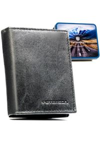 Pionowy, czarny portfel męski ze skóry naturalnej wyposażony w system RFID - Peterson. Kolor: czarny. Materiał: skóra #1