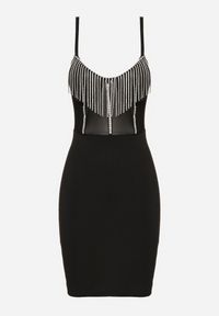 Born2be - Czarna Dopasowana Sukienka Mini z Siateczką i Cyrkoniami Mauda. Okazja: na imprezę. Kolor: czarny. Styl: elegancki. Długość: mini #6