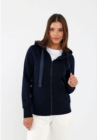 Volcano - Bluza z kapturem B-LAILA. Typ kołnierza: kaptur. Kolekcja: plus size. Kolor: niebieski. Materiał: dzianina, poliester, materiał, dresówka, bawełna. Wzór: aplikacja, napisy, jednolity. Styl: sportowy