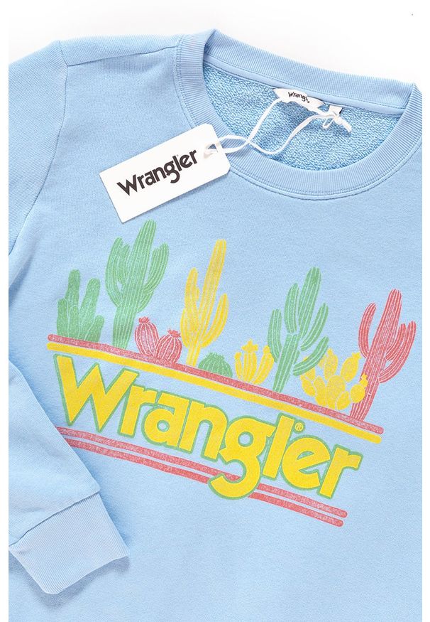 Wrangler - BLUZA WRANGLER DAMSKA SWEATER CERULEAN W6077IEVT 112130443. Wzór: nadruk, kolorowy