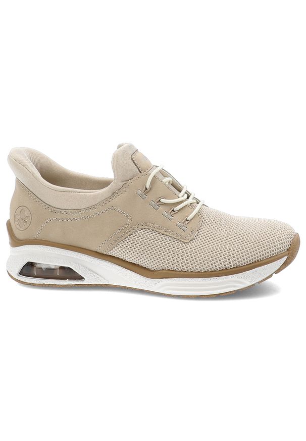 Beżowe Sneakersy Rieker Stylowe Wsuwane Obuwie Damskie. Okazja: na co dzień. Zapięcie: bez zapięcia. Kolor: beżowy. Materiał: materiał. Szerokość cholewki: normalna. Sport: turystyka piesza