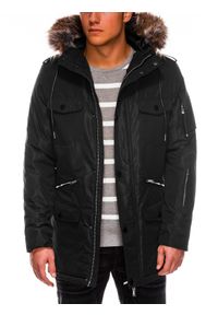 Ombre Clothing - Kurtka męska zimowa parka C410 - czarna - XL. Kolor: czarny. Materiał: poliester. Sezon: zima #6