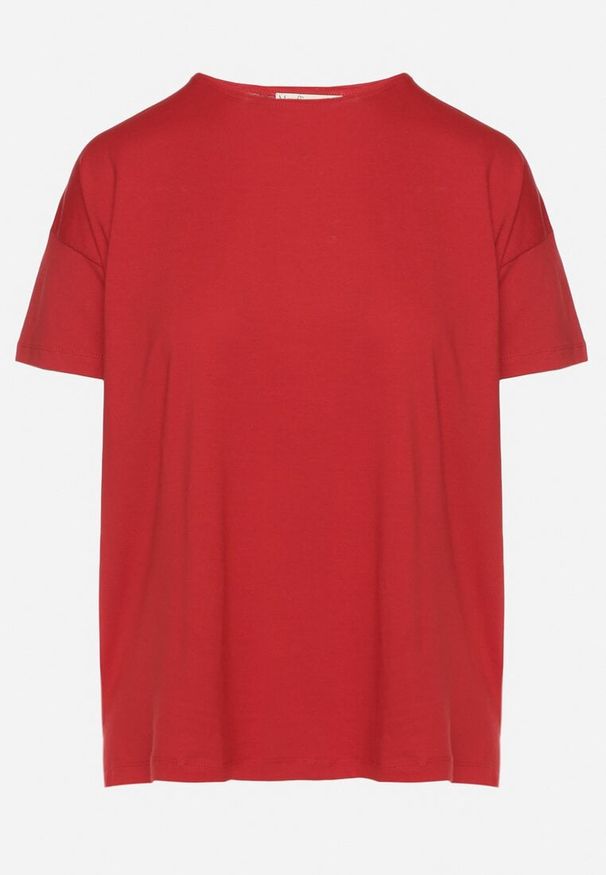 Born2be - Bordowy Klasyczny T-shirt Oversize z Bawełny Zivassa. Okazja: na co dzień. Kolor: czerwony. Materiał: bawełna. Styl: klasyczny