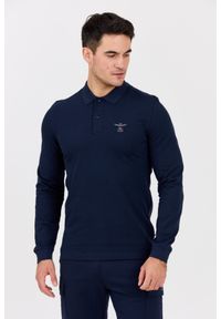 Aeronautica Militare - AERONAUTICA MILITARE Granatowy męski longsleeve polo, Rozmiar XXL. Typ kołnierza: polo. Kolor: niebieski. Materiał: bawełna. Długość rękawa: długi rękaw. Długość: długie