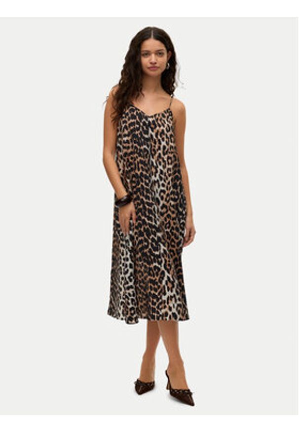 Vero Moda Sukienka letnia Josie 10303398 Brązowy Regular Fit. Kolor: brązowy. Materiał: wiskoza. Sezon: lato