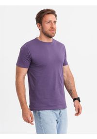 Ombre Clothing - Męski klasyczny bawełniany T-shirt BASIC - fioletowy V13 OM-TSBS-0146 - XXL. Okazja: na co dzień. Kolor: fioletowy. Materiał: bawełna. Styl: klasyczny #6