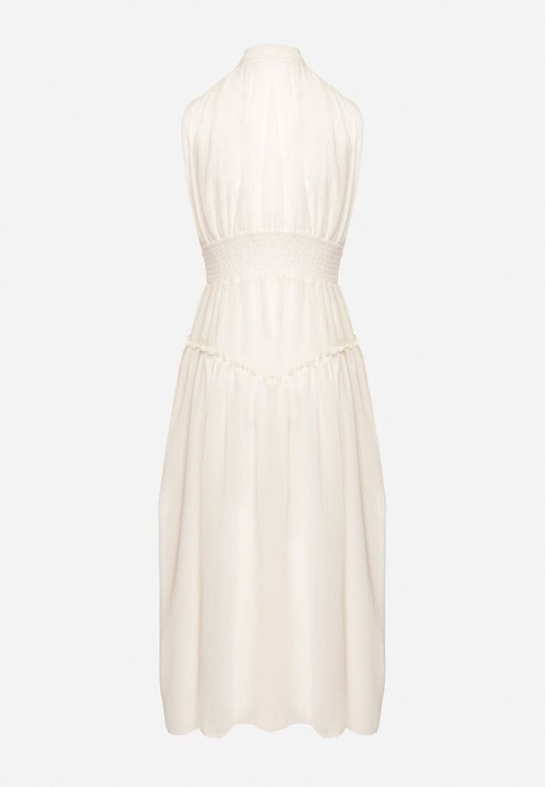 Born2be - Jasnobeżowa Sukienka Długa Rozkloszowana z Powlekanymi Guzikami Ingridesa. Kolor: beżowy. Długość: maxi