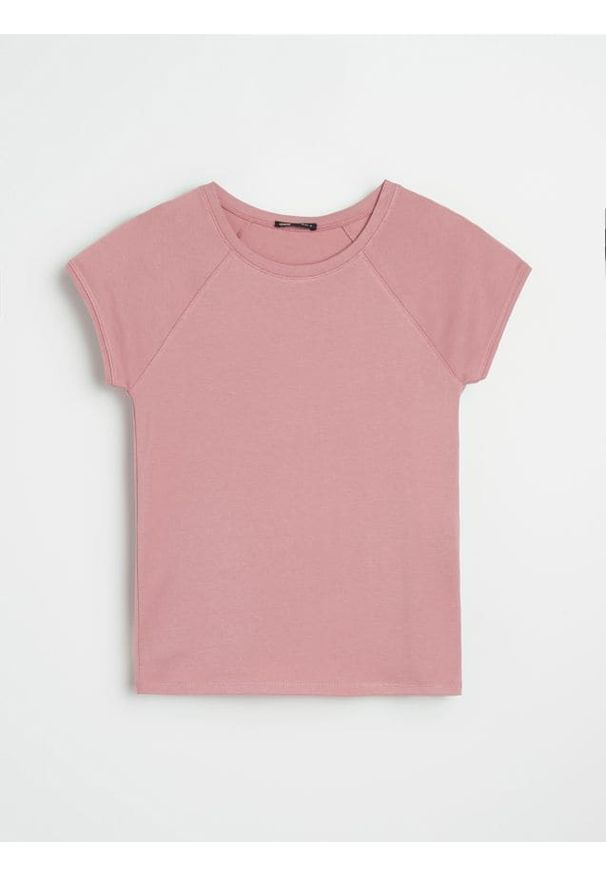 Sinsay - Koszulka z krótkim rękawem - różowy. Kolor: różowy. Długość rękawa: krótki rękaw. Długość: krótkie