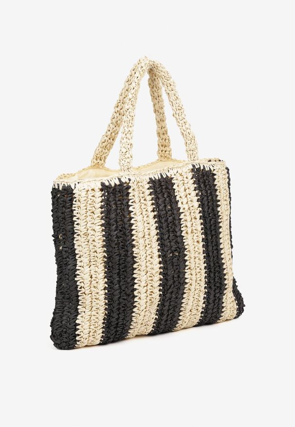 Born2be - Czarna Torebka Shopper Plażowa z Napisem Navirael. Kolor: czarny. Wzór: napisy. Sezon: lato. Styl: casual