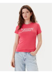 Tommy Jeans T-Shirt Essential DW0DW19447 Różowy Slim Fit. Kolor: różowy. Materiał: bawełna