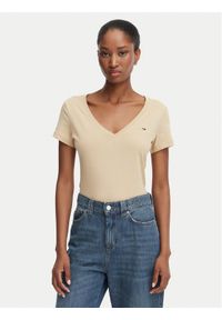 Tommy Jeans T-Shirt DW0DW20458 Beżowy Slim Fit. Kolor: beżowy. Materiał: bawełna #1