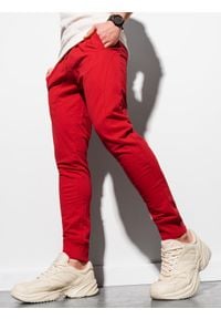 Ombre Clothing - Spodnie męskie dresowe joggery P952 - czerwone - XXL. Kolor: czerwony. Materiał: dresówka