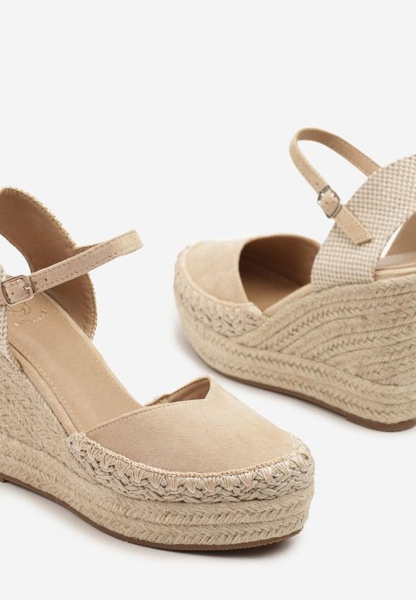 Born2be - Beżowe Sandały w Stylu Espadryli na Koturnie z Plecionki Yasvanis. Okazja: na co dzień. Kolor: beżowy. Materiał: jeans. Sezon: lato. Obcas: na koturnie. Styl: klasyczny, elegancki, casual