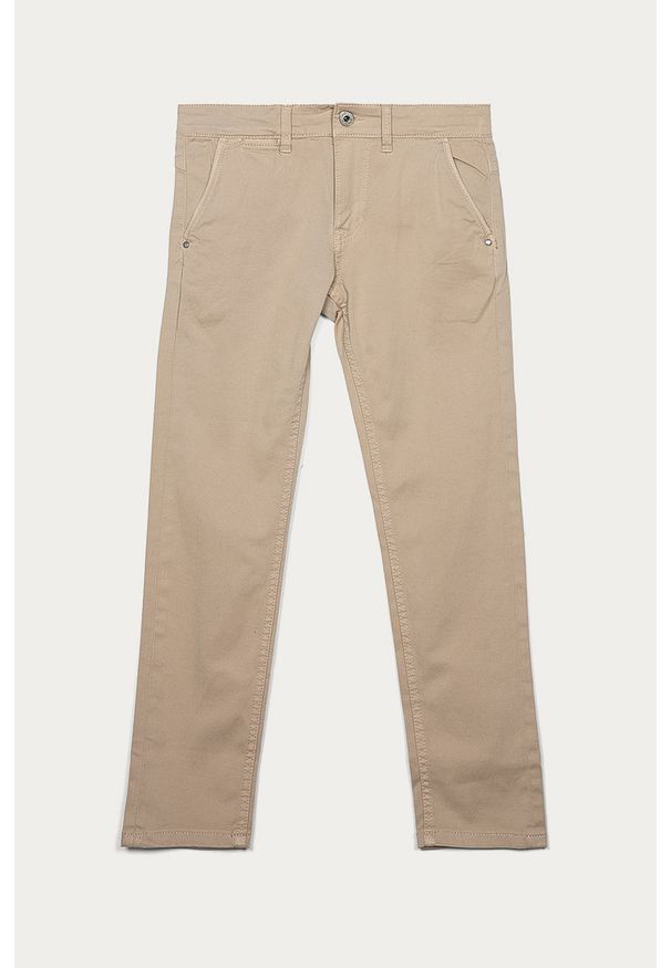 Pepe Jeans - Spodnie dziecięce Greenwich 128-176 cm. Kolor: beżowy. Materiał: tkanina, bawełna, materiał, elastan. Wzór: gładki