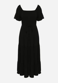 Born2be - Czarna Sukienka z Wiskozą Lnem i Elastyczną Górą Ellisena. Okazja: na co dzień, na spacer. Kolor: czarny. Materiał: len, wiskoza. Typ sukienki: proste. Styl: klasyczny, casual, elegancki #3