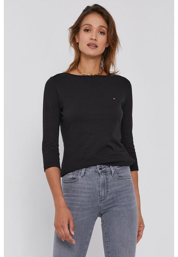 TOMMY HILFIGER - Tommy Hilfiger - Longsleeve bawełniany. Okazja: na co dzień. Kolor: czarny. Materiał: bawełna. Długość rękawa: długi rękaw. Wzór: gładki. Styl: casual