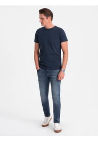 Ombre Clothing - Klasyczny T-shirt męski bawełniany BASIC - granatowy V2 OM-TSBS-0146 - XXL. Kolor: niebieski. Materiał: bawełna. Styl: klasyczny #6