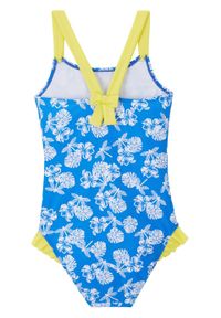 Kostium kąpielowy dziewczęcy bonprix niebiesko-biało-żółty. Kolor: niebieski. Wzór: nadruk #2